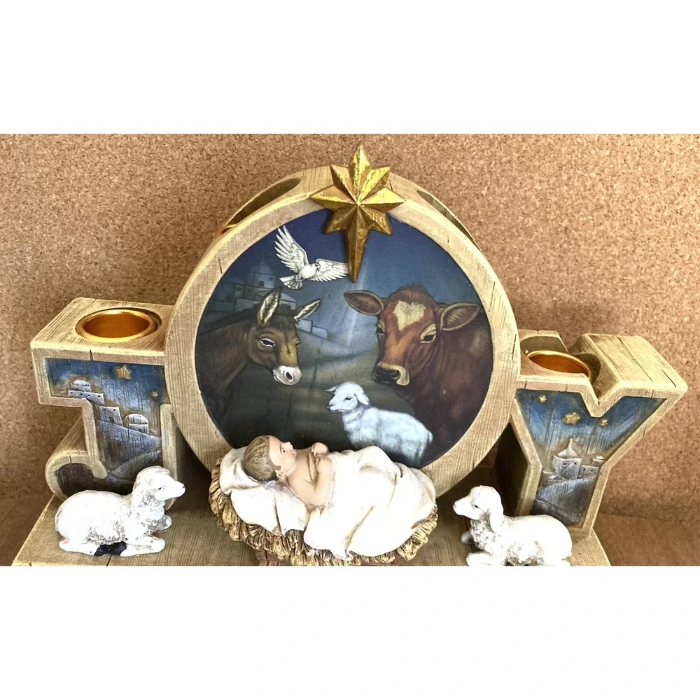 Advent Candle Holder Baby Jesus Barn Farm Animals 9